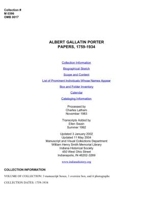 Albert Gallatin Porter Papers, 1759-1934