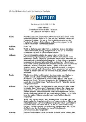 Dieter Althaus Ministerpräsident Freistaat Thüringen Im Gespräch Mit Werner Reuß