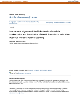 International Migration of Health Professionals and the Marketization and Privatization of Health Education in India: from Push-Pull to Global Political Economy