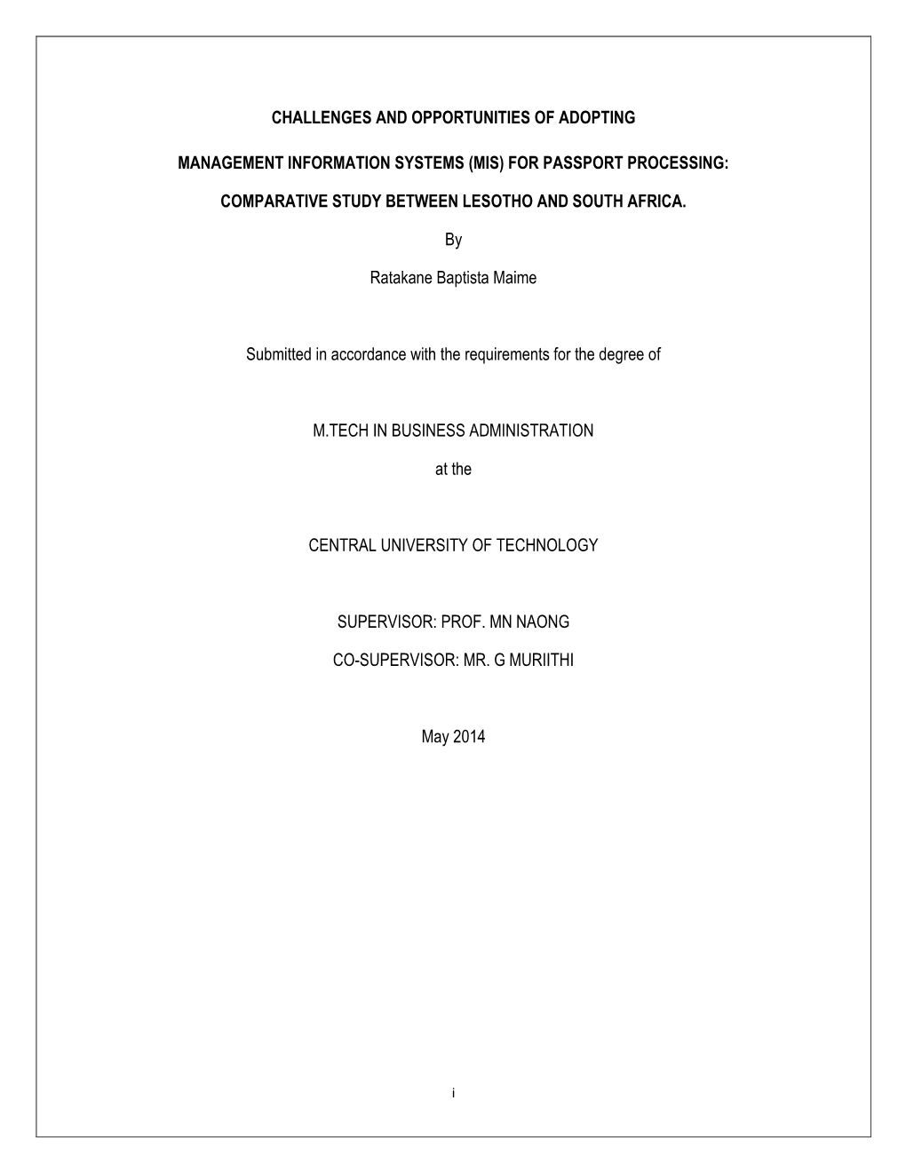 (MIS) for Passport Processing: Comparative Study Between Lesotho and South Africa