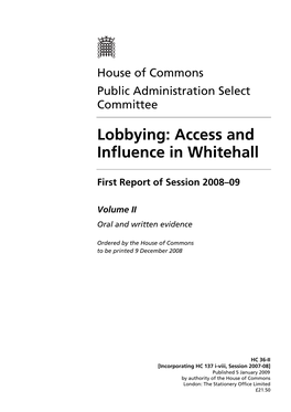 Lobbying: Access and Influence in Whitehall