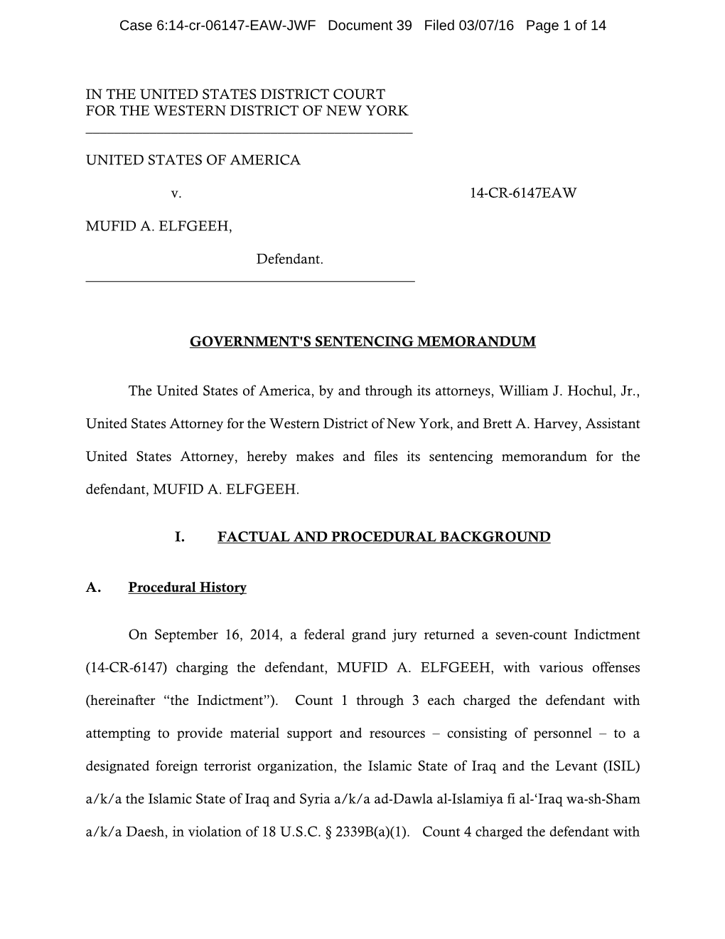 Government Sentencing Memo