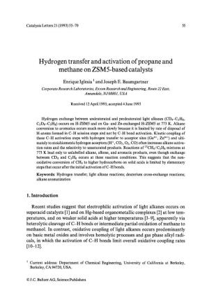 Hydrogen Transfer and Activation of Propane and Methane on ZSM5-Based Catalysts