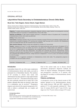 ORIGINAL ARTICLE Labyrinthine Fistula Secondary To