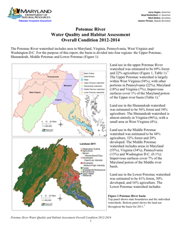 Potomac River Water Quality and Habitat Assessment Overall Condition 2012-2014