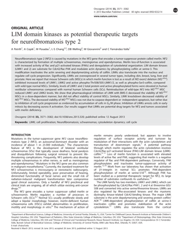 LIM Domain Kinases As Potential Therapeutic Targets for Neurofibromatosis Type 2