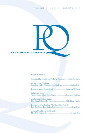 Summer 2012 Philological Quarterly Contents