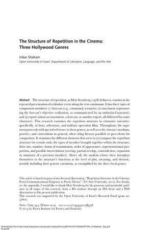 The Structure of Repetition in the Cinema: Three Hollywood Genres