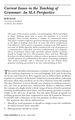 Current Issues in the Teaching of Grammar: an SLA Perspective