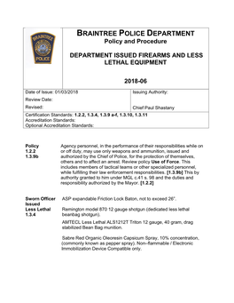 Department Issue Firearms and Less Lethal Equipment