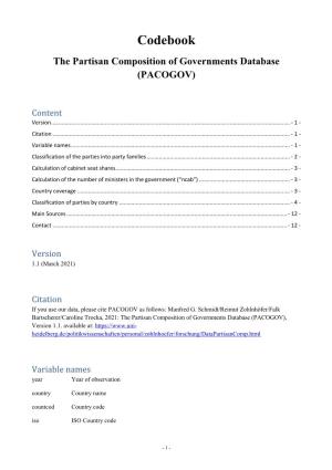 Codebook the Partisan Composition of Governments Database (PACOGOV)