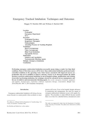 Emergency Tracheal Intubation: Techniques and Outcomes