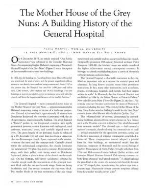 The Mother House of the Grey Nuns: a Building History of the General Hospital