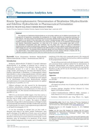 Kinetic Spectrophotometric Determination of Betahistine Dihydrochloride and Etilefrine Hydrochloride in Pharmaceutical Formulation Sara M