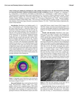 Two Types of Terrain Exposed in the Upper Crater Wall of Shackleton Crater, Lunar South Pole: Implications for Future Landings