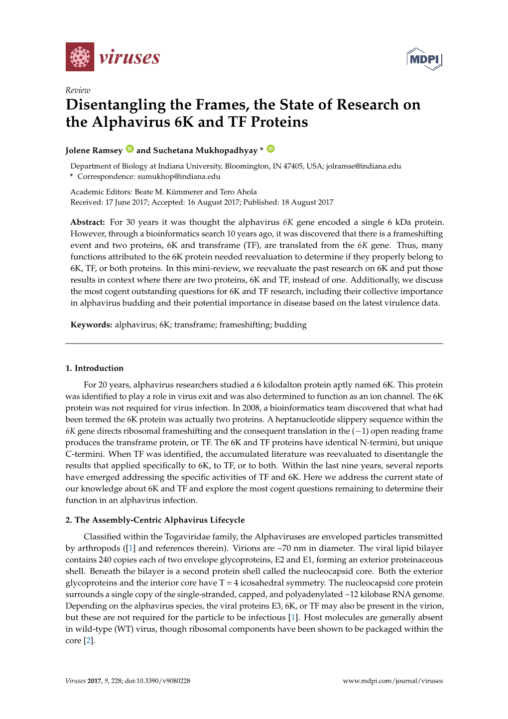 Disentangling the Frames, the State of Research on the Alphavirus 6K and TF Proteins