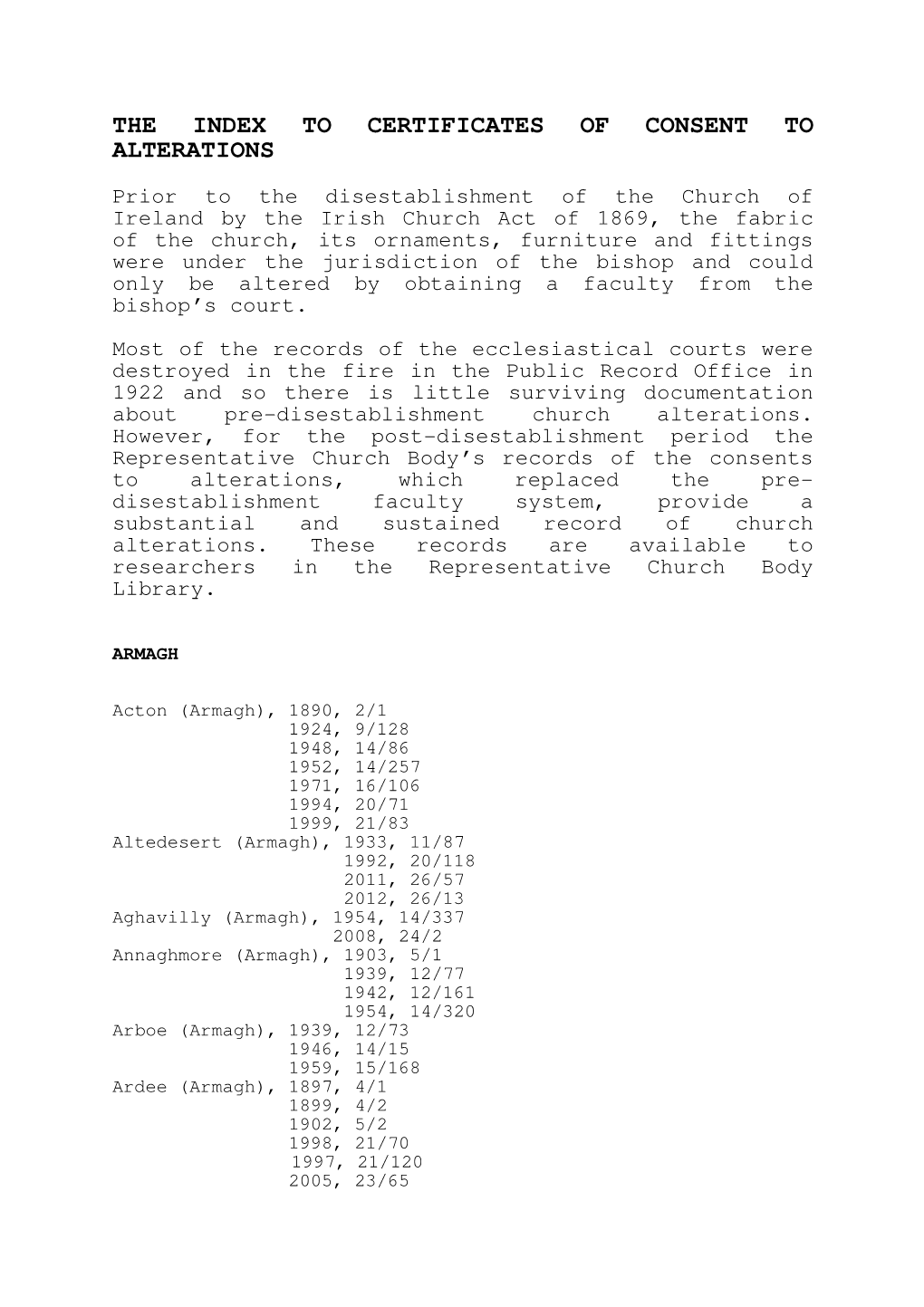 The Index to Certificates of Consent to Alterations