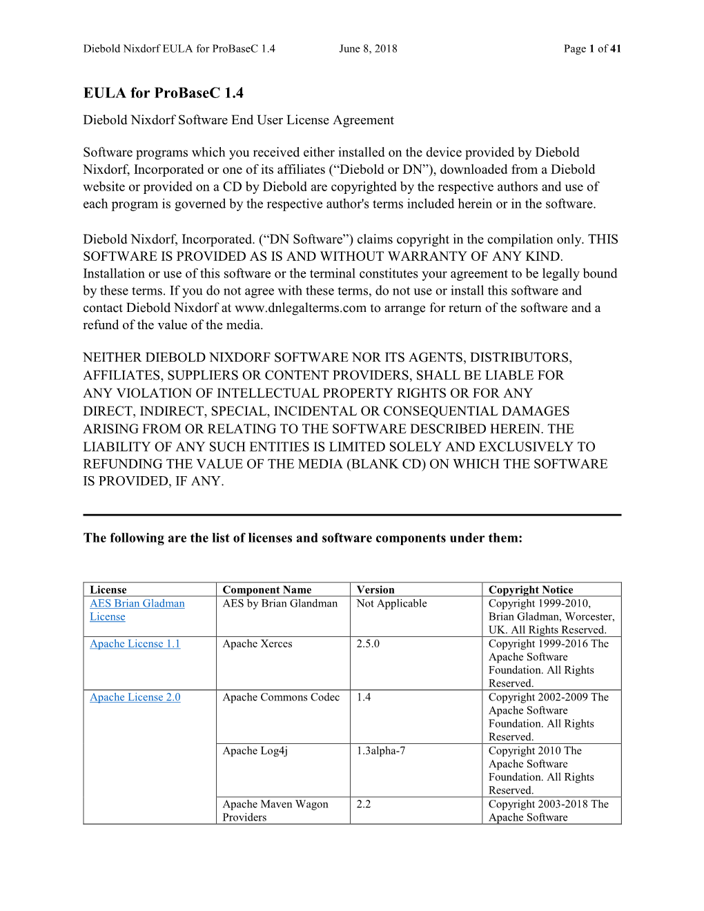 EULA for Probasec 1.4 June 8, 2018 Page 1 of 41