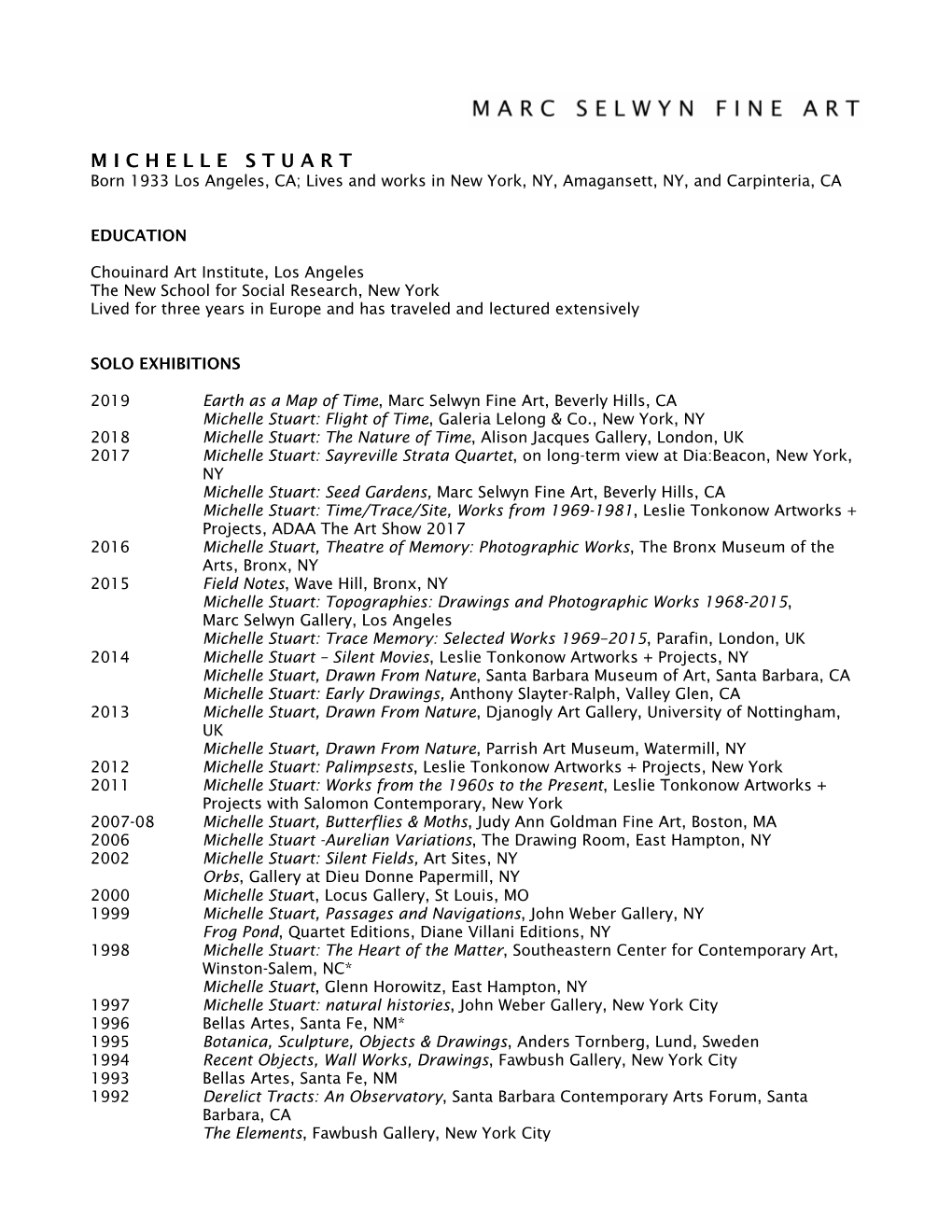 Michelle Stuart CV