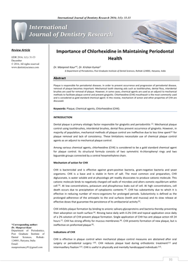 Importance of Chlorhexidine in Maintaining Periodontal Health