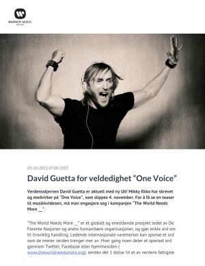 David Guetta for Veldedighet “One Voice”
