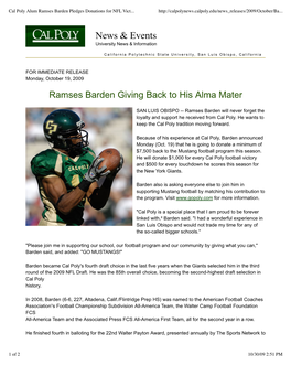 Ramses Barden Giving Back to His Alma Mater