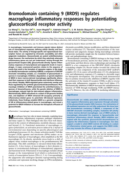 Bromodomain Containing 9 (BRD9) Regulates Macrophage Inflammatory Responses by Potentiating Glucocorticoid Receptor Activity