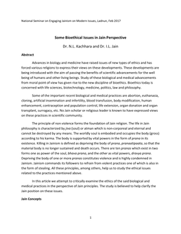 Some Bioethical Issues in Jain Perspective Dr. N.L. Kachhara And