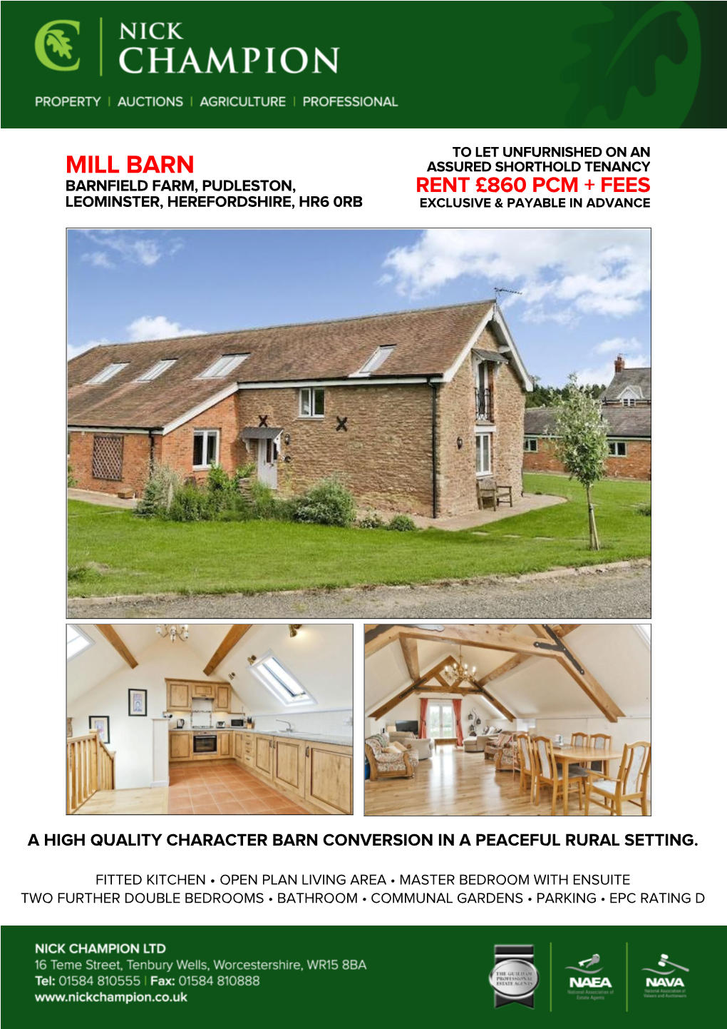 Mill Barn Assured Shorthold Tenancy Barnfield Farm, Pudleston, Rent £860 Pcm + Fees Leominster, Herefordshire, Hr6 0Rb Exclusive & Payable in Advance