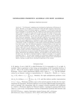 Generalized Frobenius Algebras and Hopf Algebras