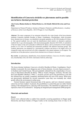 Identification of Cameraria Ohridella Sex Pheromone and Its Possible Use in Horse Chestnut Protection