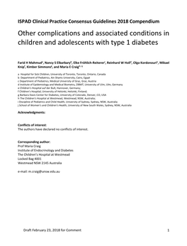 Other Complications and Associated Conditions in Children and Adolescents with Type 1 Diabetes
