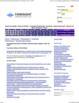 Foresight Nanotech Institute Weekly News Digest: July 18, 2007