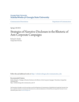 Strategies of Narrative Disclosure in the Rhetoric of Anti-Corporate Campaigns Richard A