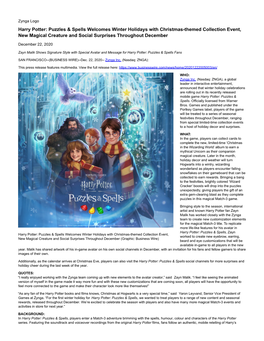 Harry Potter: Puzzles & Spells Welcomes Winter Holidays With