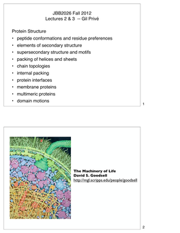 JBB2026 Fall 2012 Lectures 2 & 3 -- Gil Privé Protein Structure • Peptide