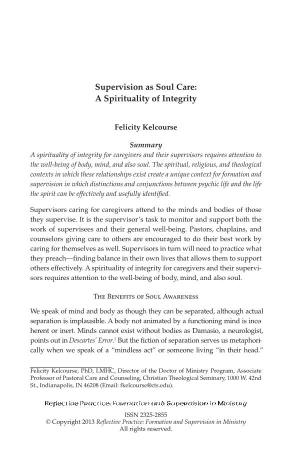 Supervision As Soul Care: a Spirituality of Integrity
