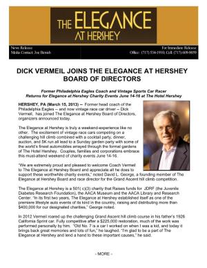 Dick Vermeil Joins the Elegance at Hershey Board of Directors