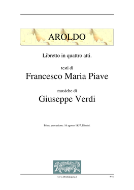 AROLDO Francesco Maria Piave Giuseppe Verdi