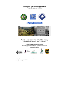 Lower Oak Creek Important Bird Area Avian Conservation Plan Audubon