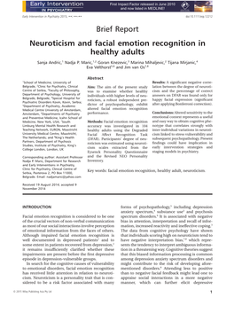 Neuroticism and Facial Emotion Recognition in Healthy Adults