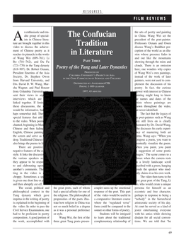 The Confucian Tradition in Literature: Part Three Poetry of the Tang And