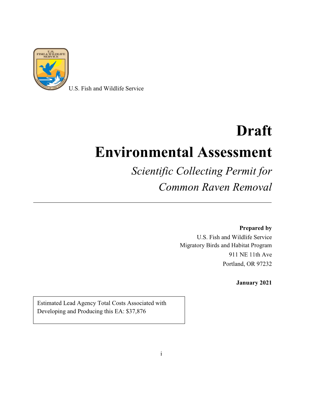 Draft Environmental Assessment Scientific Collecting Permit for Common Raven Removal