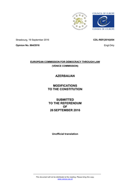 Azerbaijan Modifications to the Constitution Submitted