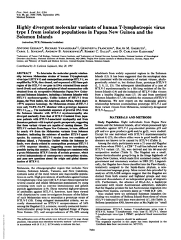 Highly Divergent Molecular Variants of Human T-Lymphotropic Virus Type I from Isolated Populations in Papua New Guinea and the S