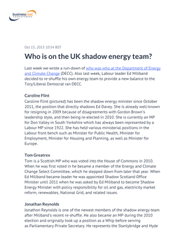 Who Is on the UK Shadow Energy Team?