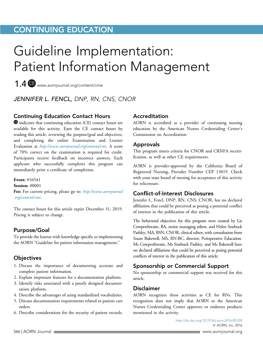 Guideline Implementation: Patient Information Management
