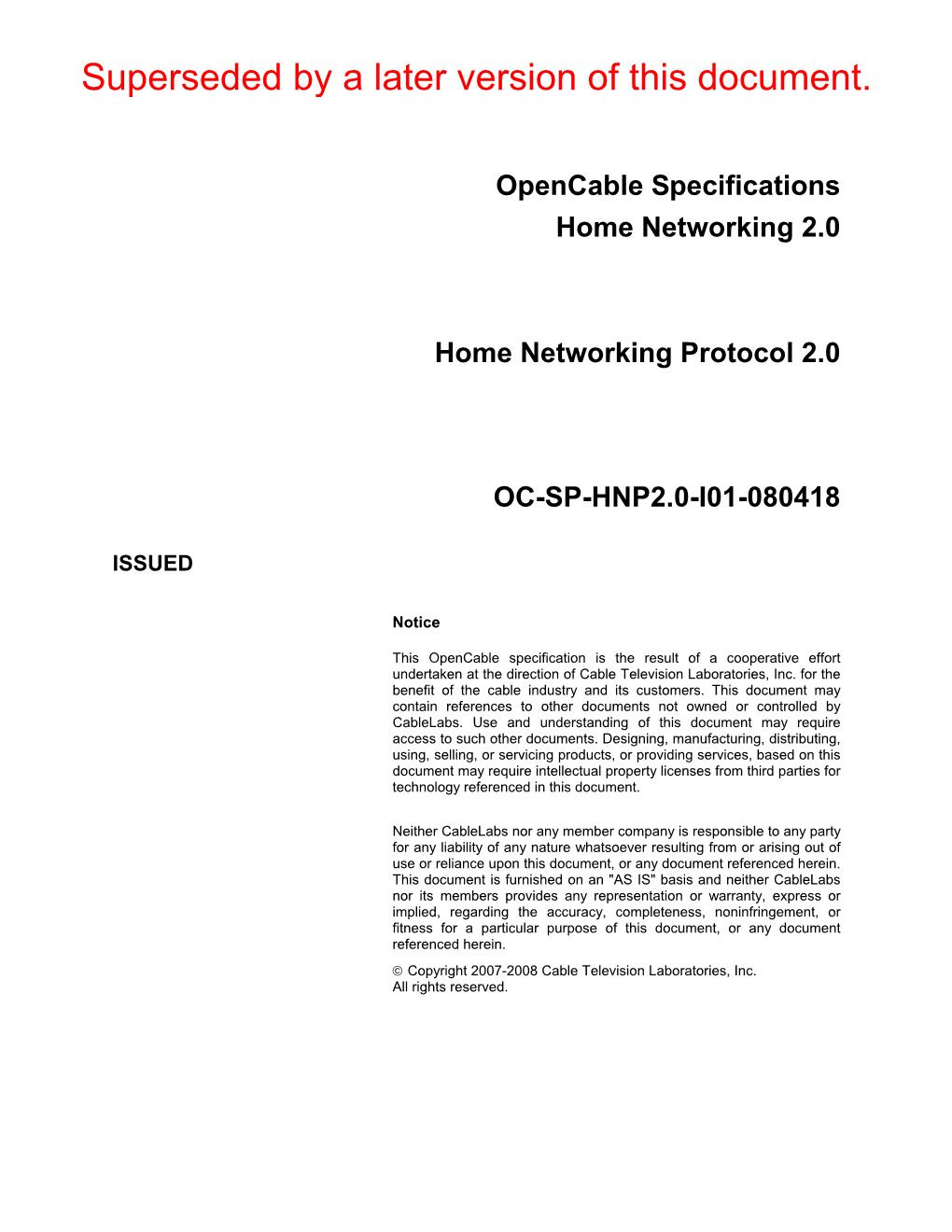 Cablelabs Specification