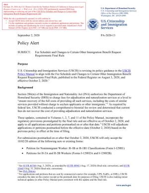Fee Schedule and Changes to Certain Other Immigration Benefit Request Requirements Final Rule