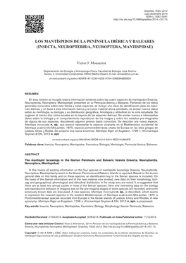 The Mantispid Lacewings in the Iberian Peninsula and Balearic Islands (Insecta, Neuropterida, Neuroptera, Mantispidae)